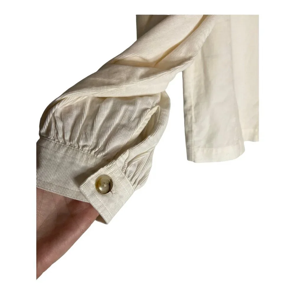 NWT Madewell Corduroy Shirred-Sleeve Button-Front Cream Top-sz small